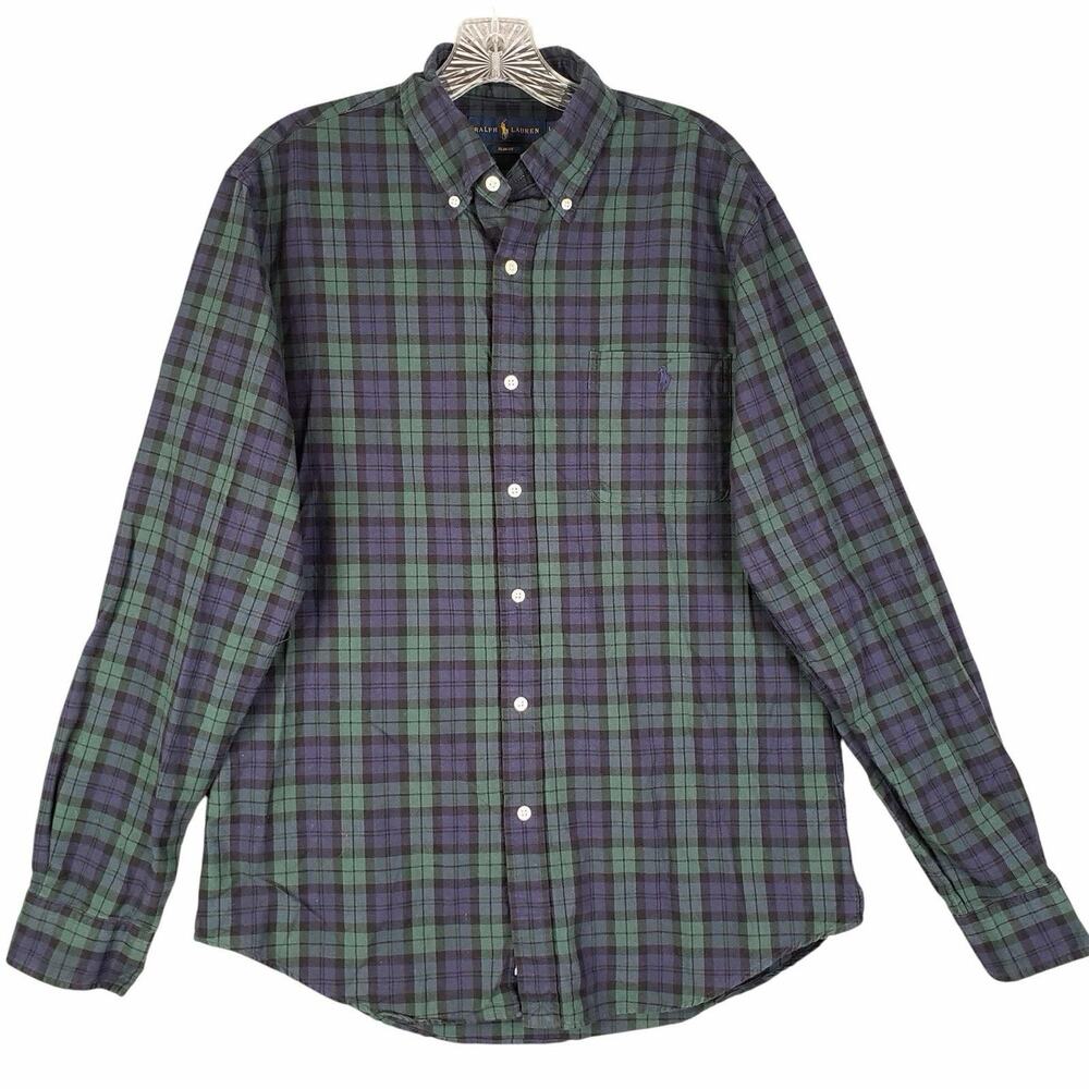 Polo Ralph Lauren Oxford Shirt Mens Size Large L Tartan Plaid LS Button Down